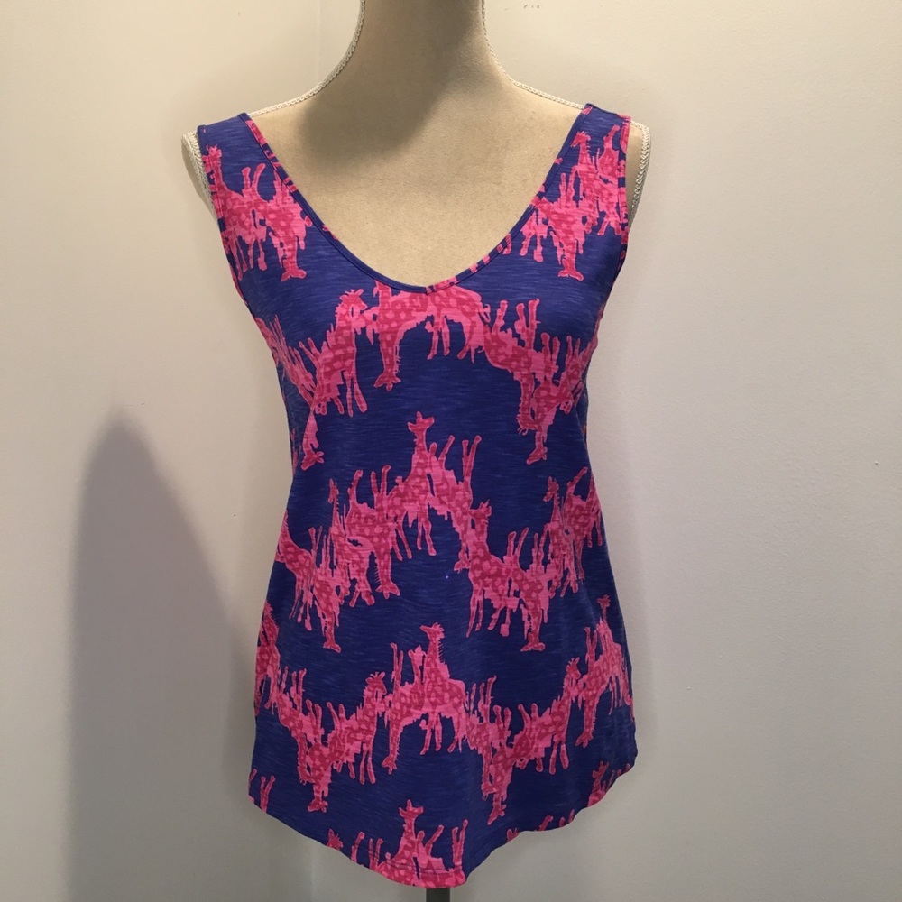 Lilly Pulitzer Blue Knit Pink Giraffe Tank size small